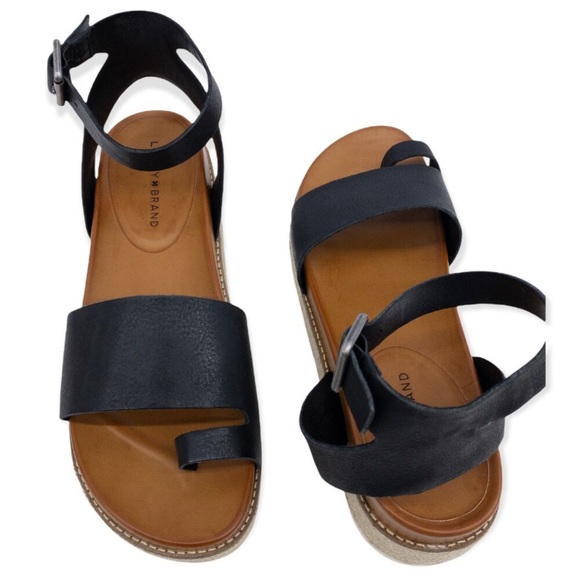 Lucky Brand Black Leather Wedge Sandals - Picture 7 of 12